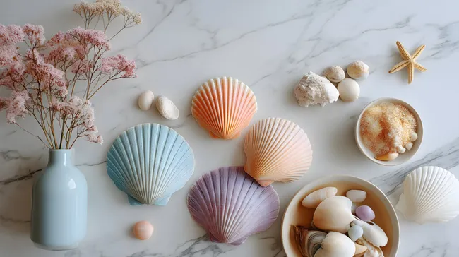 Elegante Muschel-Deko auf Marmorunterlage