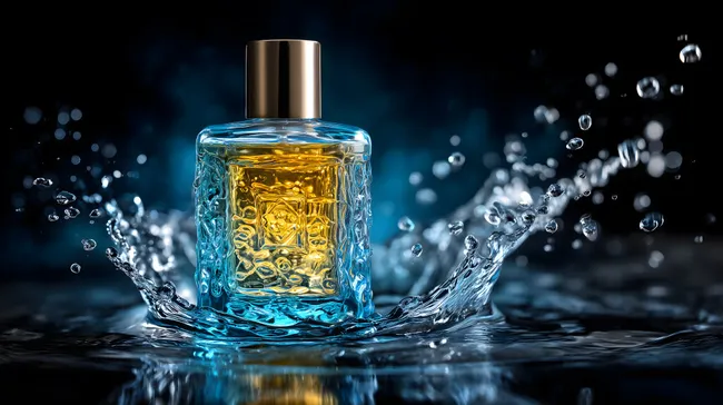 Elegante Parfümflasche mit Wasserspritzern