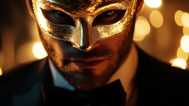 Elegante Person in goldenem Feiermaske