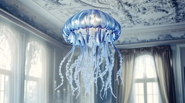 Elegante Quallen-Designerleuchte im barocken Wohnraum