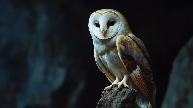 Elegante Schleiereule in schattiger Waldlandschaft