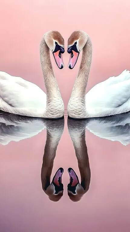 Elegante Schwanenpaar auf rosigem Teich