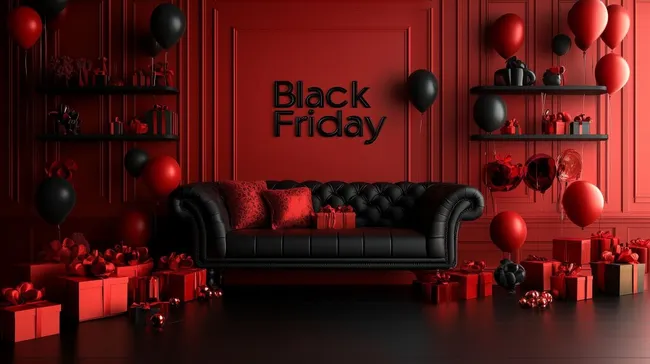 Elegante Schwarz-Rot-Dekoration für Black Friday-Rabattaktion