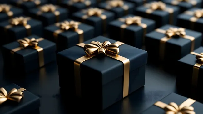 Elegante schwarze Geschenkboxen mit goldener Schleife
