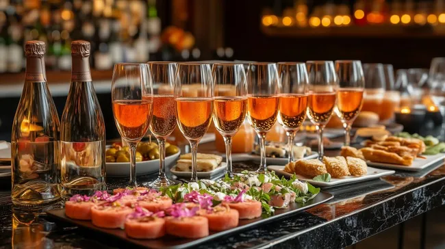 Elegante Tapas-Platte mit Aperitif-Gläsern