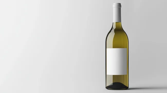 Elegante Weinflasche mit weißem Etikett auf Grauton-Hintergrund
