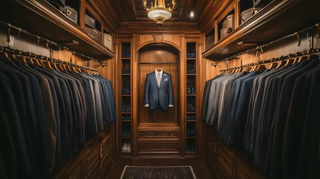 Eleganter Ankleideschrank mit hochwertigen Anzügen