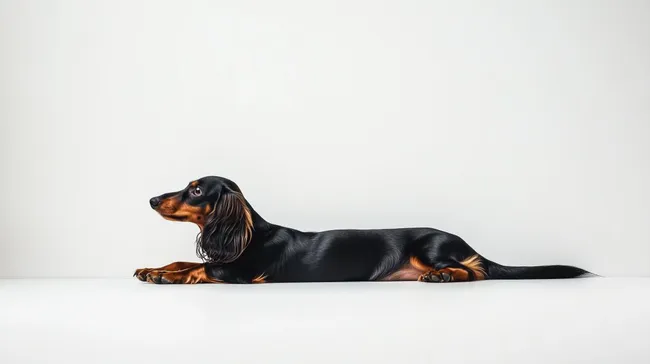 Eleganter Dackel auf weißem Hintergrund