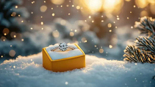 Eleganter Diamantring in verschneiter Winterlandschaft