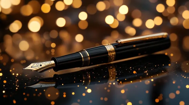 Eleganter Füllhalter vor funkelndem Hintergrund