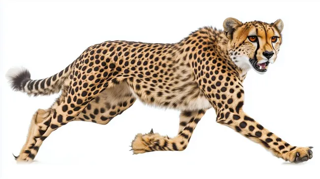 Eleganter Gepard in Bewegung auf weißem Hintergrund