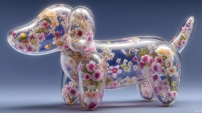 Eleganter Glaswaren-Hund mit Blüten