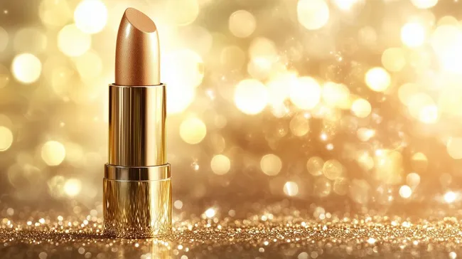 Eleganter goldener Lippenstift auf funkelndem Hintergrund