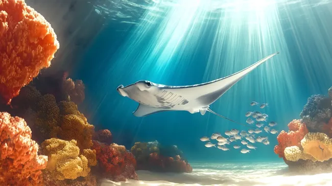 Eleganter Mantarochen in türkisblauem Meereswasser