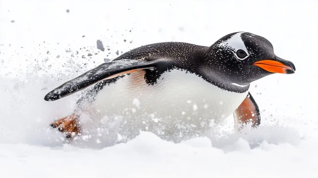 Eleganter Pinguin gleitet über das Eis