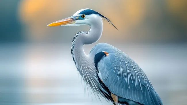 Eleganter Reiher an ruhigem Gewässer