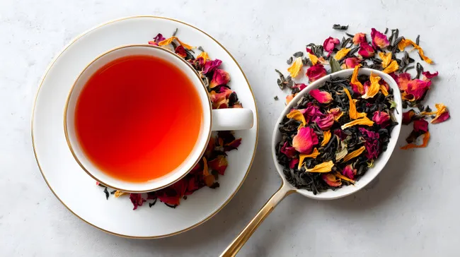 Eleganter Rotbuchtee-Genuss in feinem Porzellanservice