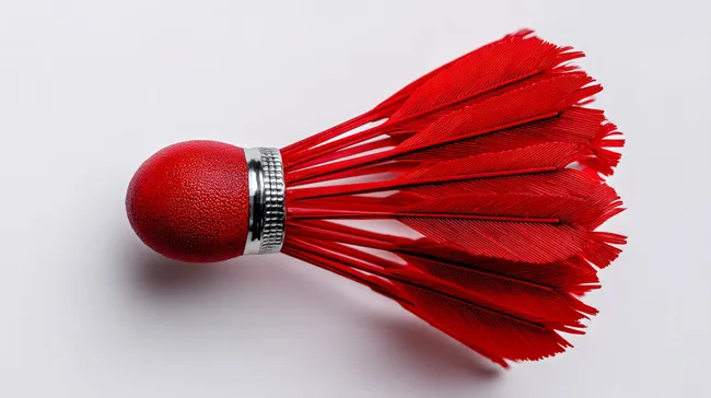 Eleganter roter Federball vor weißem Hintergrund