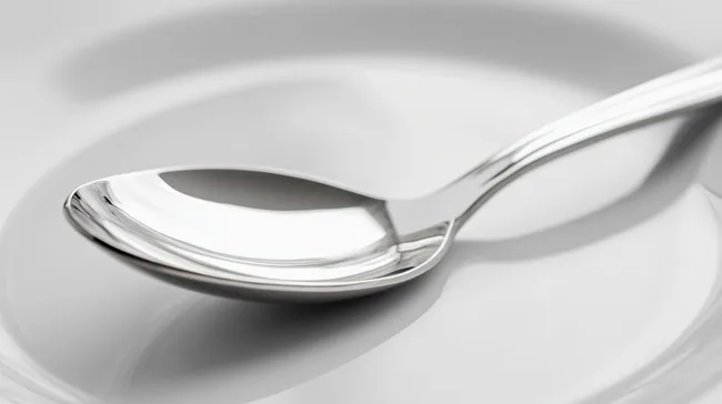 Eleganter Silberlöffel auf weißem Teller