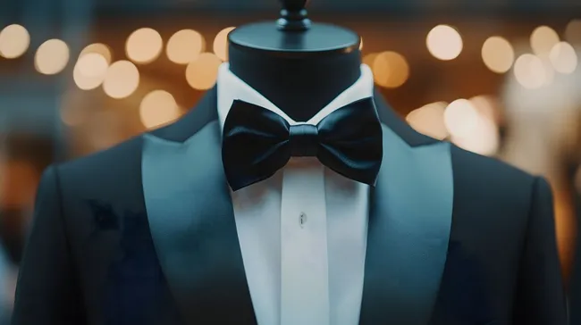 Eleganter Smoking mit Fliege auf Schaufensterpuppe