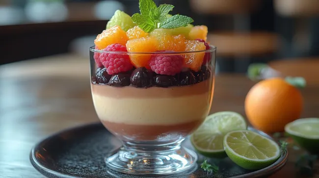 Elegantes Dessert aus Panna Cotta und Früchten