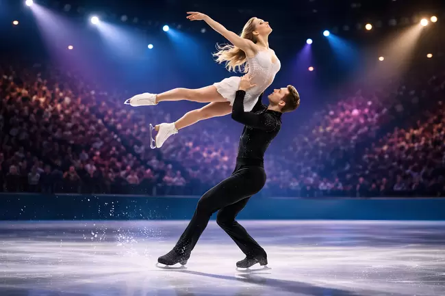 Elegantes Eiskunstlaufen-Paar in dynamischer Bewegung