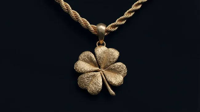 Elegantes Goldenes Kleeblatt-Medaillon auf Schwarzem Hintergrund