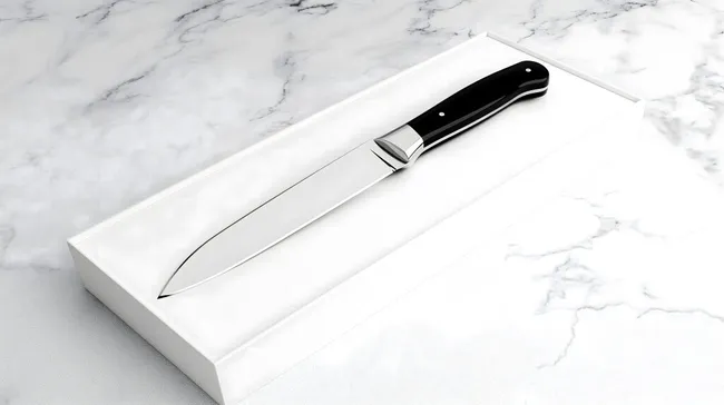 Elegantes Messer in weißer Verpackung auf Marmor