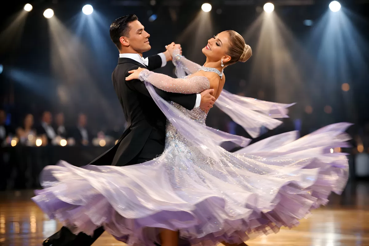 Elegantes Paar tanzt Walzer bei einem Ballturnier