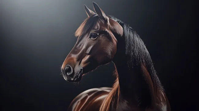 Elegantes Pferd in dunkler Studioszene