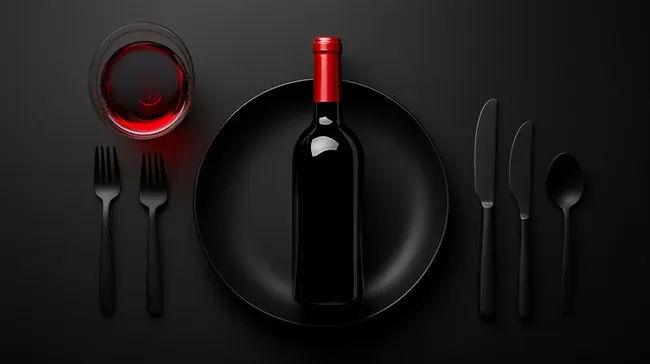 Elegantes Rotweindinner mit schwarzem Geschirr