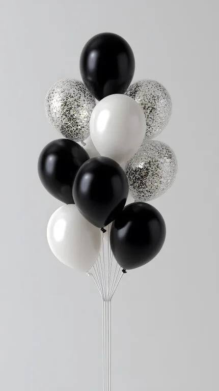 Elegantes Schwarz-Weiß-Ballonbouquet mit Glitzereffekt
