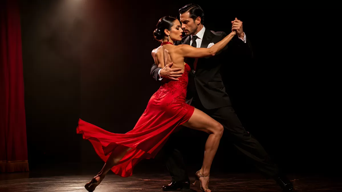 Elegantes Tangopaar in leidenschaftlicher Tanzpose