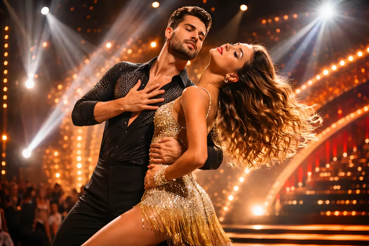 Elegantes Tanzpaar beim Lateintanz auf der Showbühne