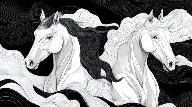 Elegantes Wandbild mit Pferden in Linoldruck-Optik