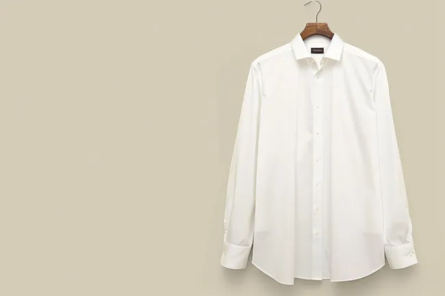 Elegantes weißes Hemd auf Holzbügel