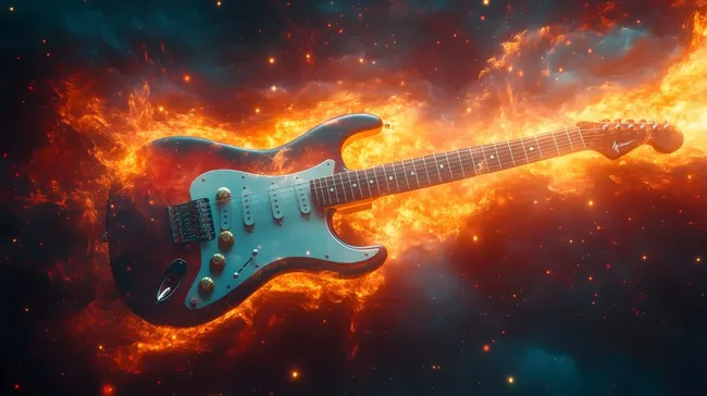 Elektrische Gitarre vor feuriger Illustration