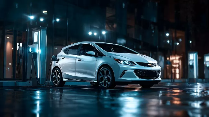 Elektroauto lädt an moderner Ladesäule bei Nacht