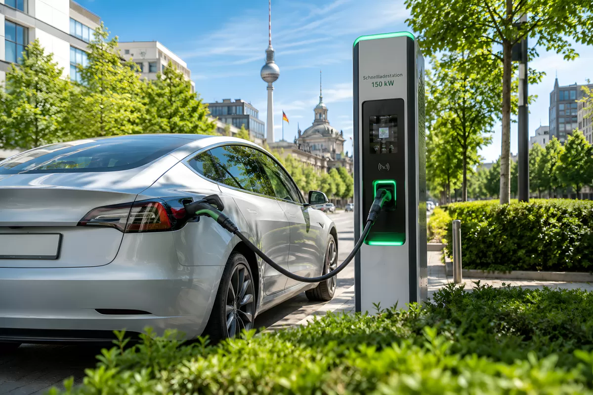 Elektroauto lädt an Schnellladestation in Berlin