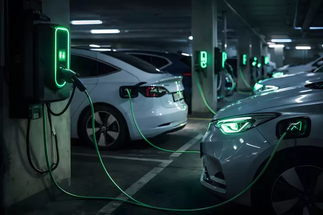Elektroautos in einer modernen Ladestation