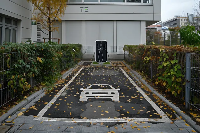 Elektroladesäule im Herbstlaub