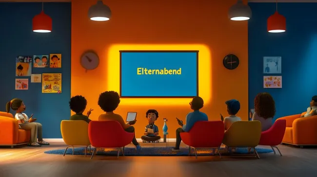 Elternabend in moderner Schule mit Lehrern und Eltern