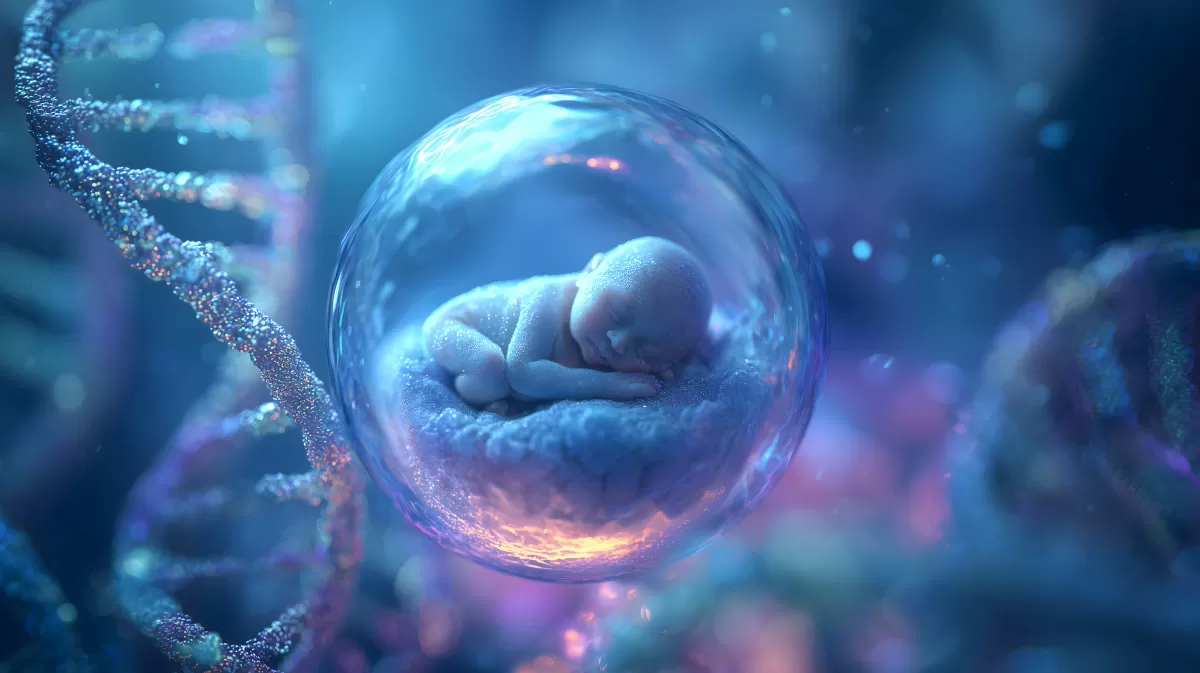 Embryo in geschützter Blase mit DNA-Strängen