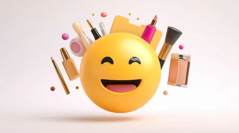 Emoji mit Make-up Produkten auf hellem Hintergrund