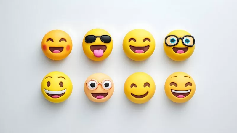Emoji Sammlung mit Brille und Sonnenbrille auf weißem Hintergrund