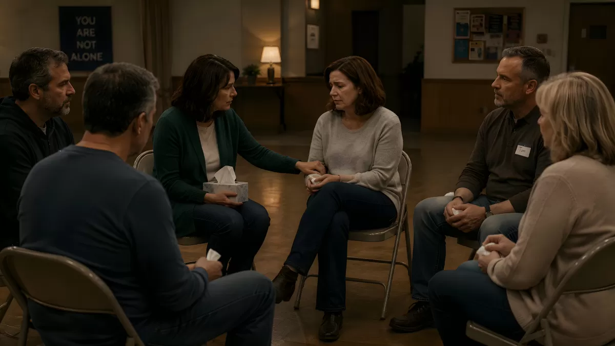 Emotionale Gruppentherapie-Sitzung im Gemeinschaftsraum
