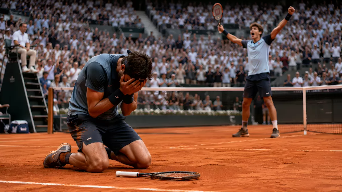 Emotionaler Moment nach Tennisfinale auf rotem Sand