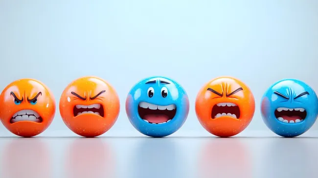 Emotionsvolle Expressions-Symbole auf blauem Hintergrund
