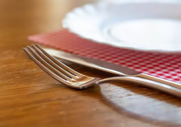 Empty plate with knife and fork