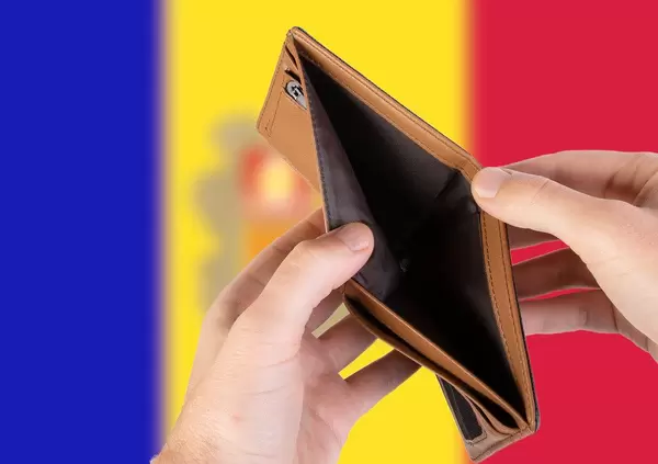 Empty Wallet with Flag of Andorra. Recession and Financial Crisis to come with more debt and federal budget deficit?